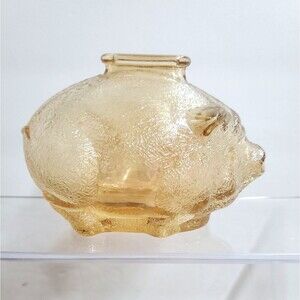 Vintage Anchor Hocking Marigold Carnival Glass Piggy Bank Pig Amber Iridescent